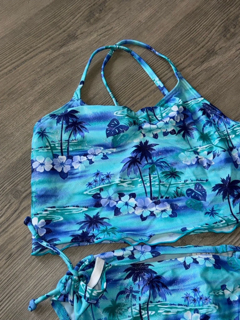 NWT Backflips Girls size 14 Aqua Tropical Two-Piece Swim Set